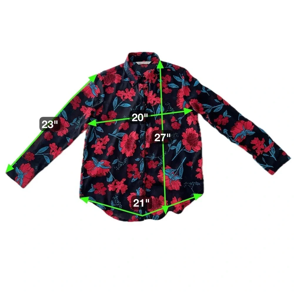 Zara Z1975 Semi-Sheer Maximalist Black Red Blue Bold Floral Blouse Size M - Picture 14 of 16